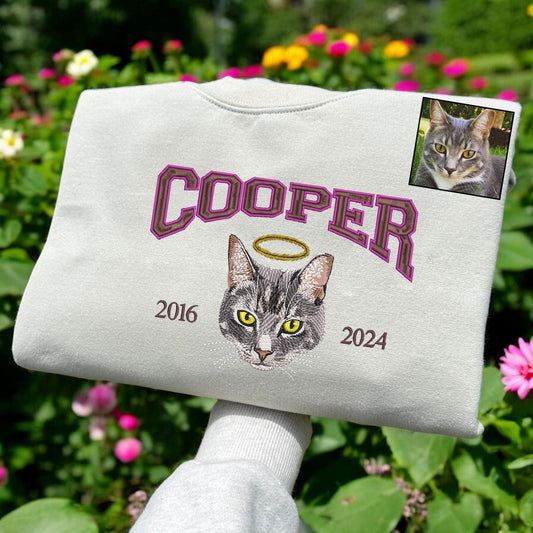 Personalized Pet Portrait Sweatshirt Embroidered Cat Face and Name EST Hoodie Pet Sympathy Gifts  for Pet Lovers