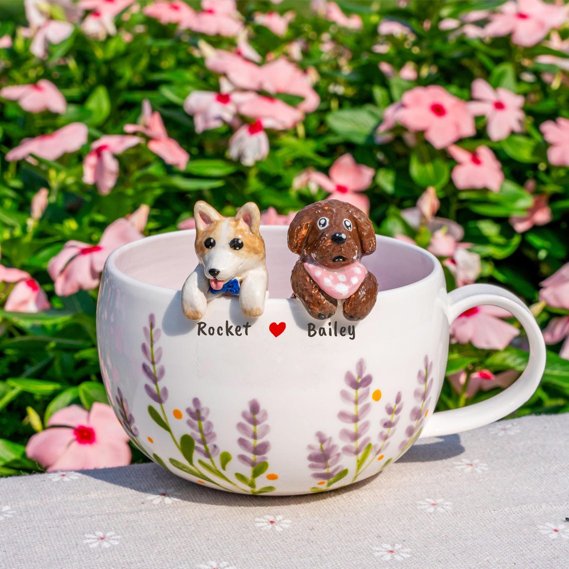 Custom Pet Figurine Mug with Name – Handmade Cat & Dog Ceramic Mug Christmas Keepsake Gift for Pet Lovers