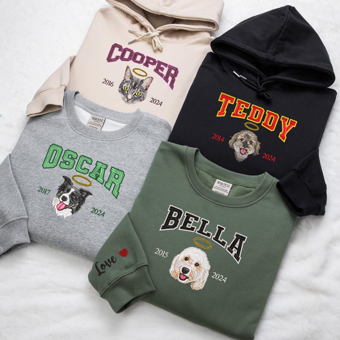 Personalized Pet Portrait Sweatshirt Embroidered Cat Face and Name EST Hoodie Pet Sympathy Gifts  for Pet Lovers