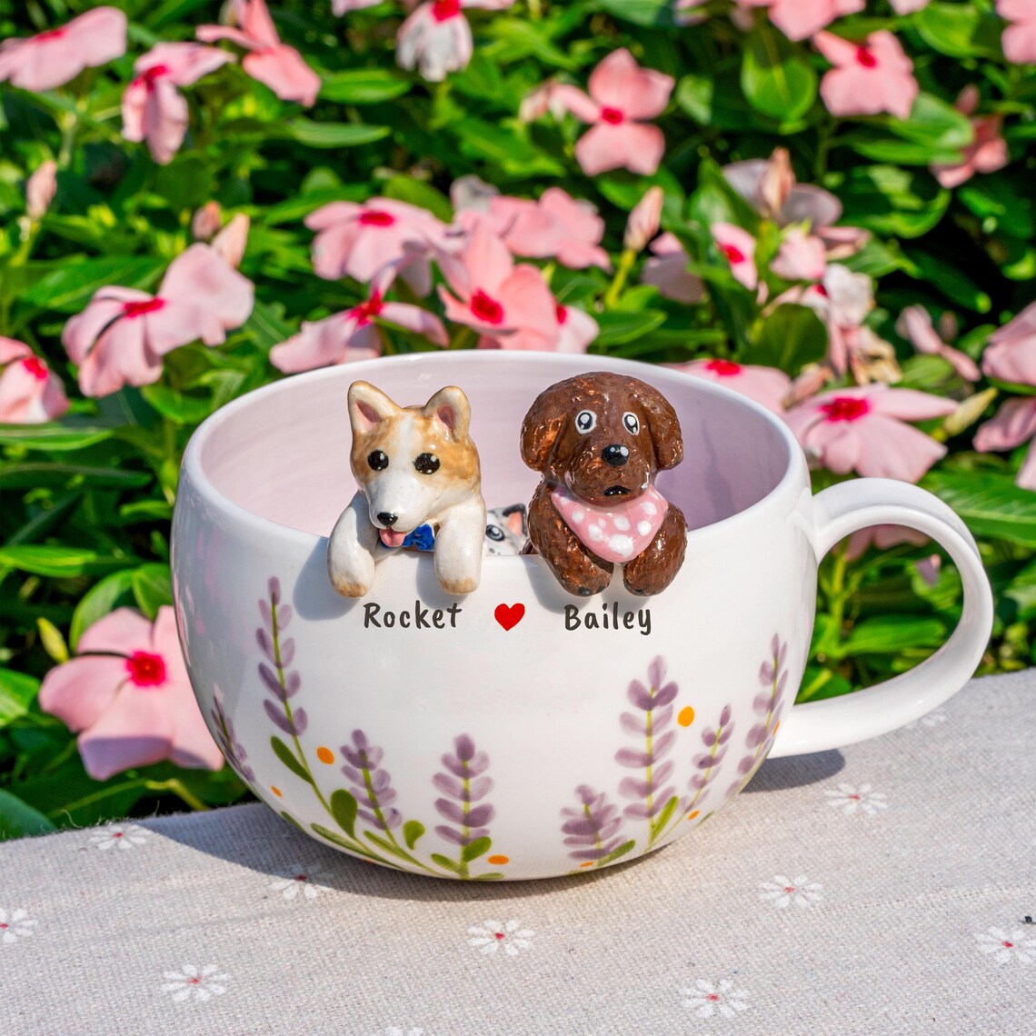 Custom Pet Figurine Mug with Name – Handmade Cat & Dog Ceramic Mug Christmas Keepsake Gift for Pet Lovers