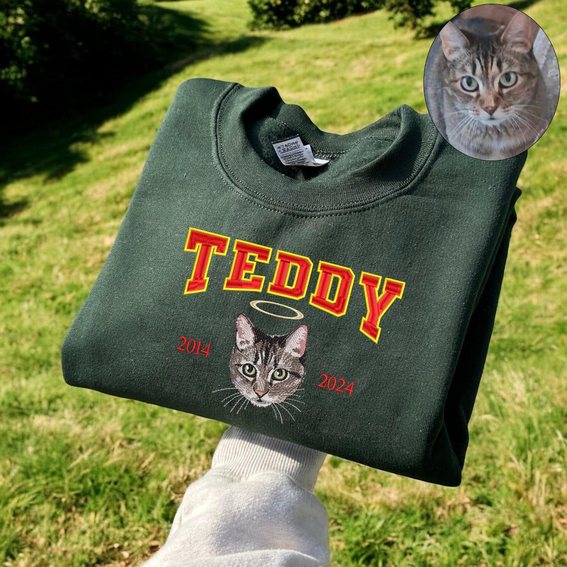 Personalized Pet Portrait Sweatshirt Embroidered Cat Face and Name EST Hoodie Pet Sympathy Gifts  for Pet Lovers