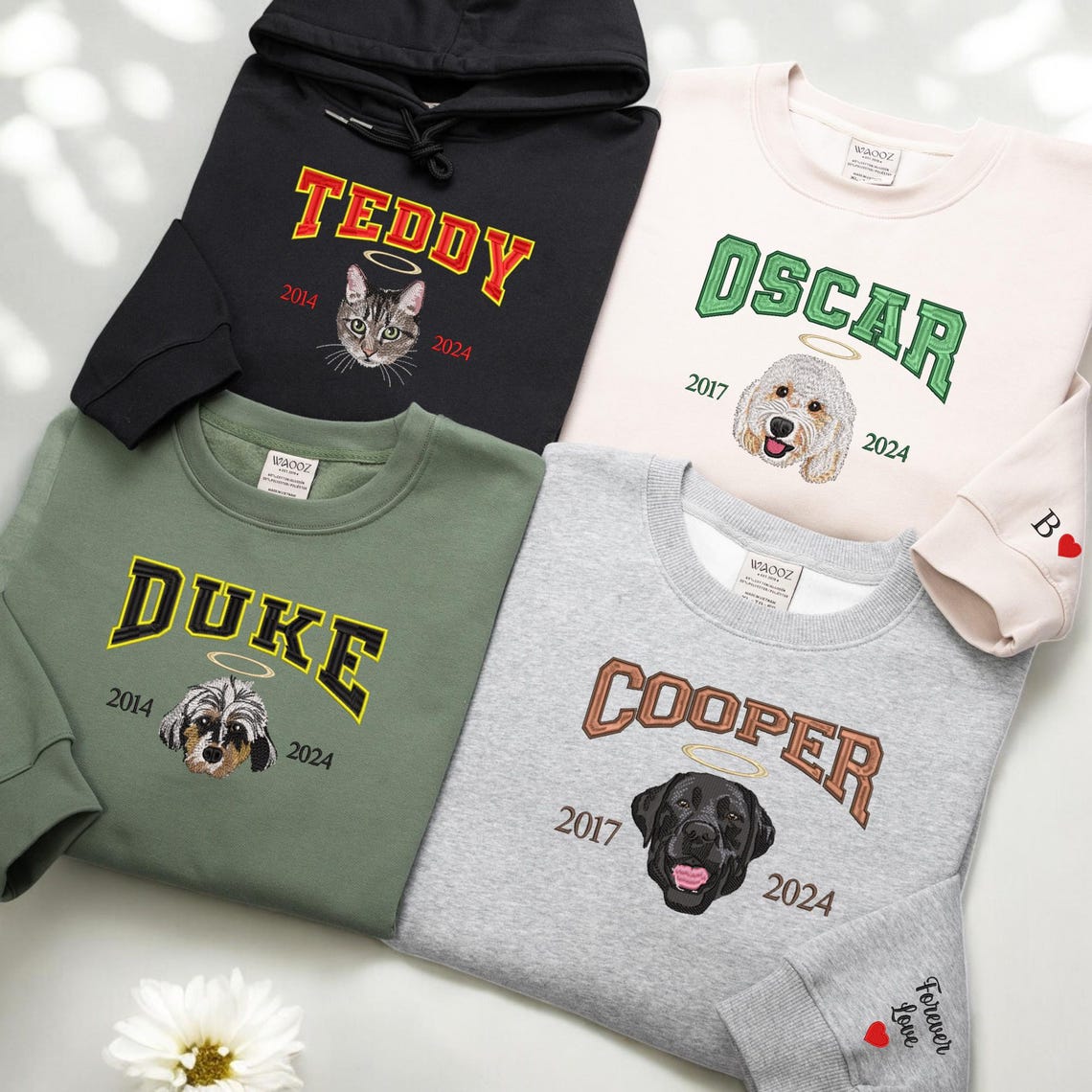 Personalized Pet Portrait Sweatshirt Embroidered Cat Face and Name EST Hoodie Pet Sympathy Gifts  for Pet Lovers