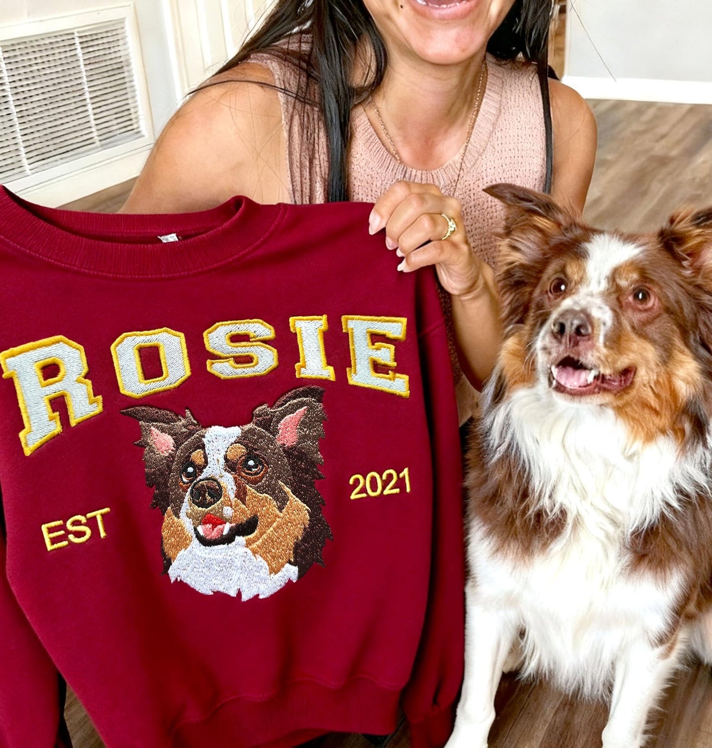 Personalisiertes besticktes Haustier-Hundegesicht und -Namens-Sweatshirt, Andenken, Geschenk für Tierliebhaber