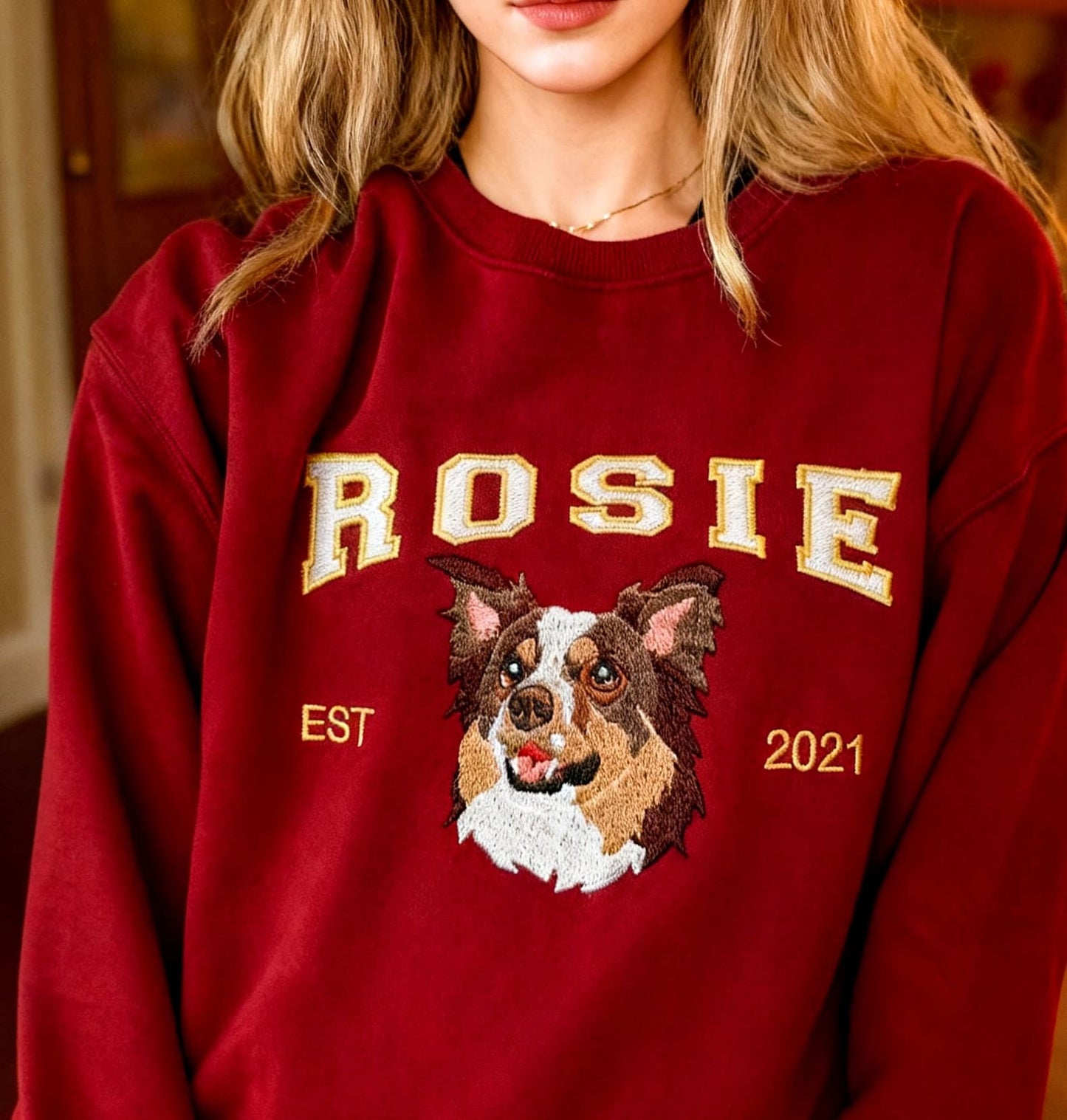 Personalisiertes besticktes Haustier-Hundegesicht und -Namens-Sweatshirt, Andenken, Geschenk für Tierliebhaber