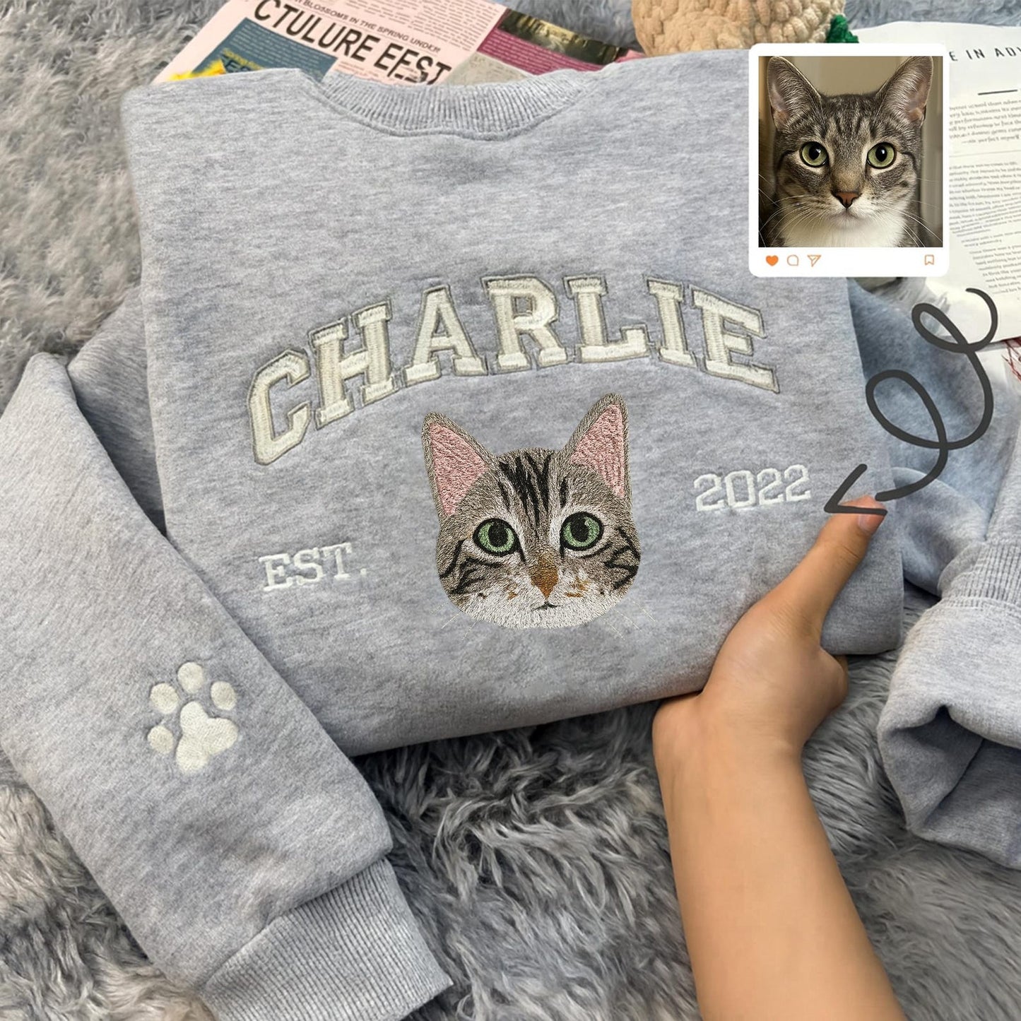 Personalisiertes besticktes Haustier-Hundegesicht und -Namens-Sweatshirt, Andenken, Geschenk für Tierliebhaber