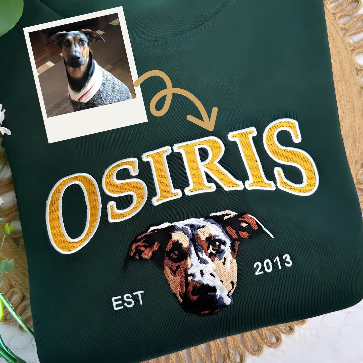 Personalisiertes besticktes Haustier-Hundegesicht und -Namens-Sweatshirt, Andenken, Geschenk für Tierliebhaber