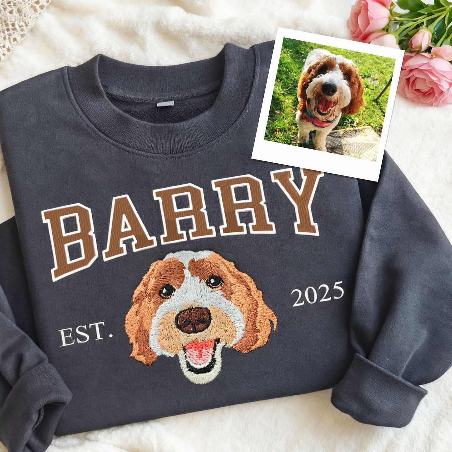 Personalisiertes besticktes Haustier-Hundegesicht und -Namens-Sweatshirt, Andenken, Geschenk für Tierliebhaber
