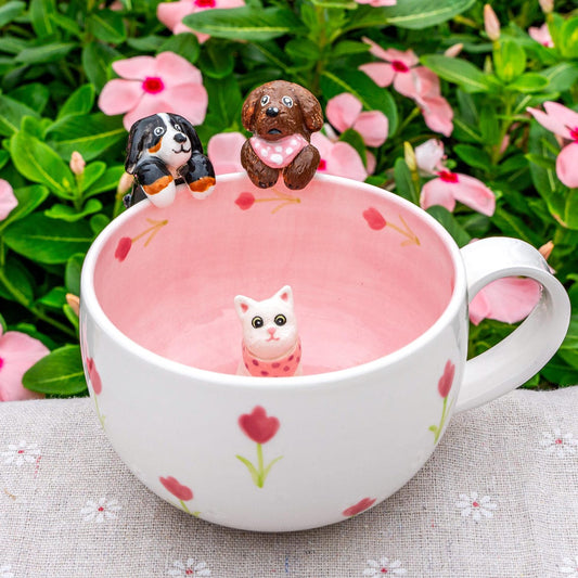 Custom Pet Figurine Mug with Name – Handmade Cat & Dog Ceramic Mug Christmas Keepsake Gift for Pet Lovers