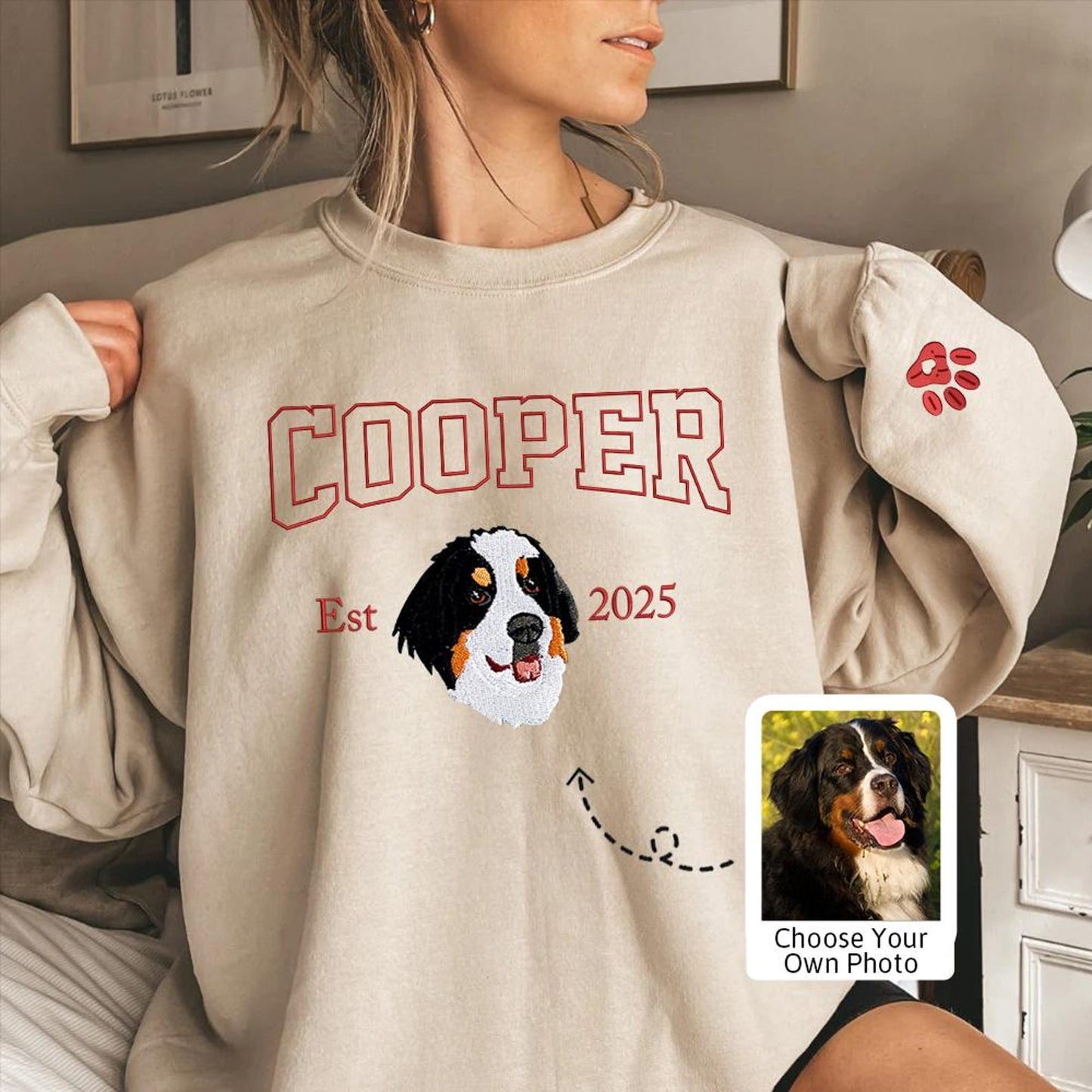 Personalisiertes besticktes Haustier-Hundegesicht und -Namens-Sweatshirt, Andenken, Geschenk für Tierliebhaber