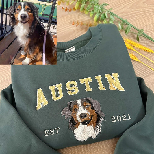 Personalized Embroidered Pet Dog Face and Name Est Sweatshirt Keepsake Gift for Pet Lovers