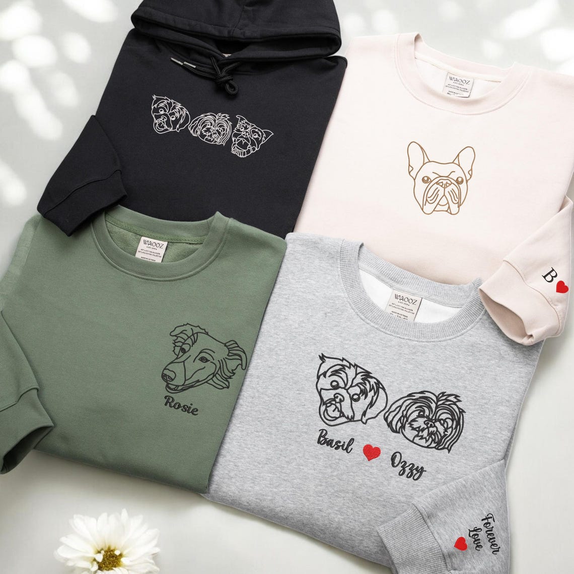 Personalisiertes besticktes Haustiergesicht und Haustiername Sweatshirt Hundeportrait bestickt Crewneck Haustierliebhaber Geschenk