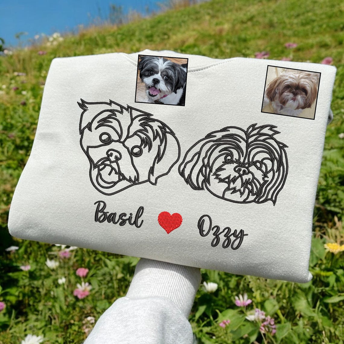 Personalisiertes besticktes Haustiergesicht und Haustiername Sweatshirt Hundeportrait bestickt Crewneck Haustierliebhaber Geschenk