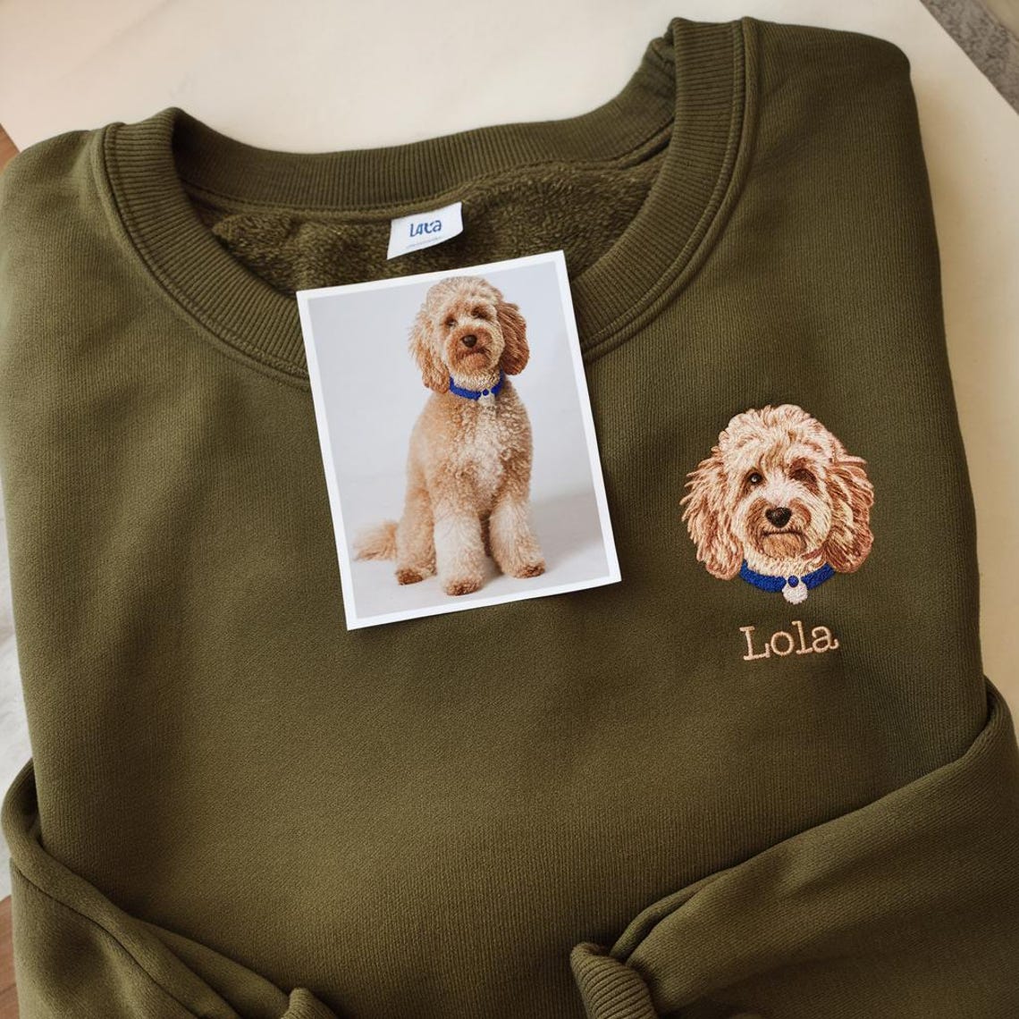 Custom Pet Portrait Embroidered Sweatshirt with Pet Face and Name Gift for Pet Lovers