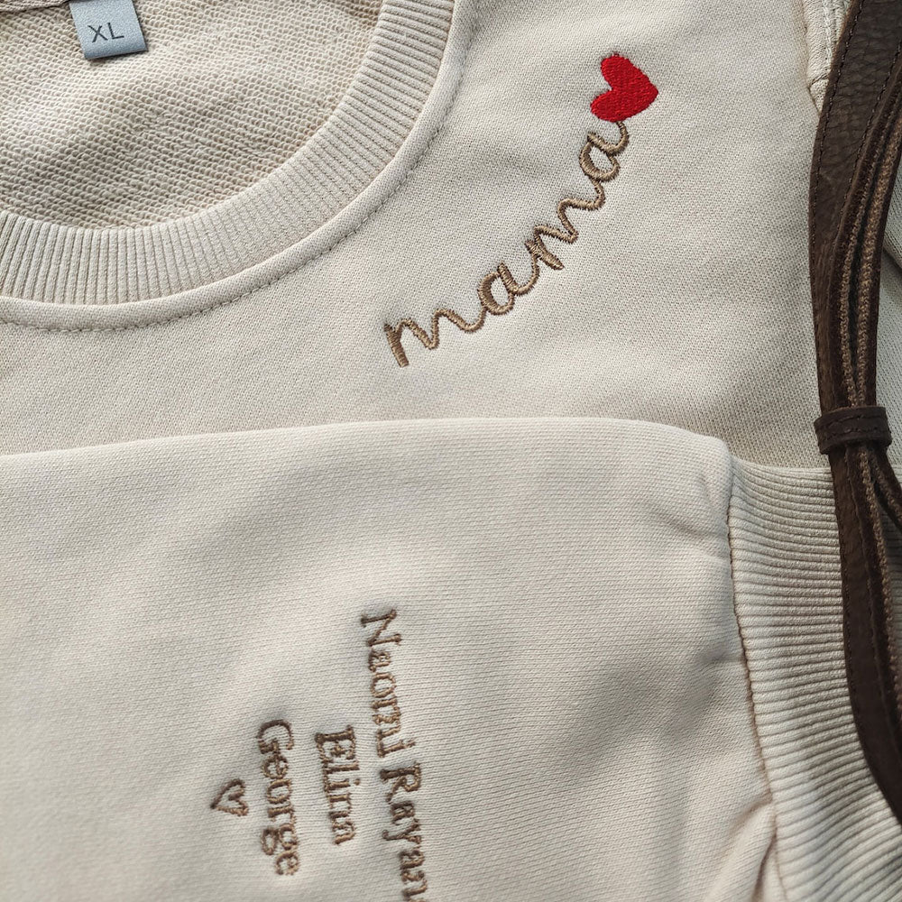 Sudadera de cuello redondo bordada personalizada con los nombres de los niños, regalo para mamá