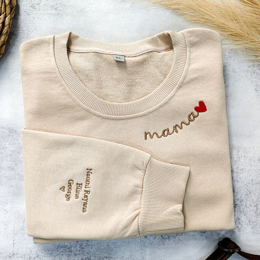 Benutzerdefiniertes Mama-Sweatshirt mit Rundhalsausschnitt und Kindernamen, bestickt, Geschenk für Mama