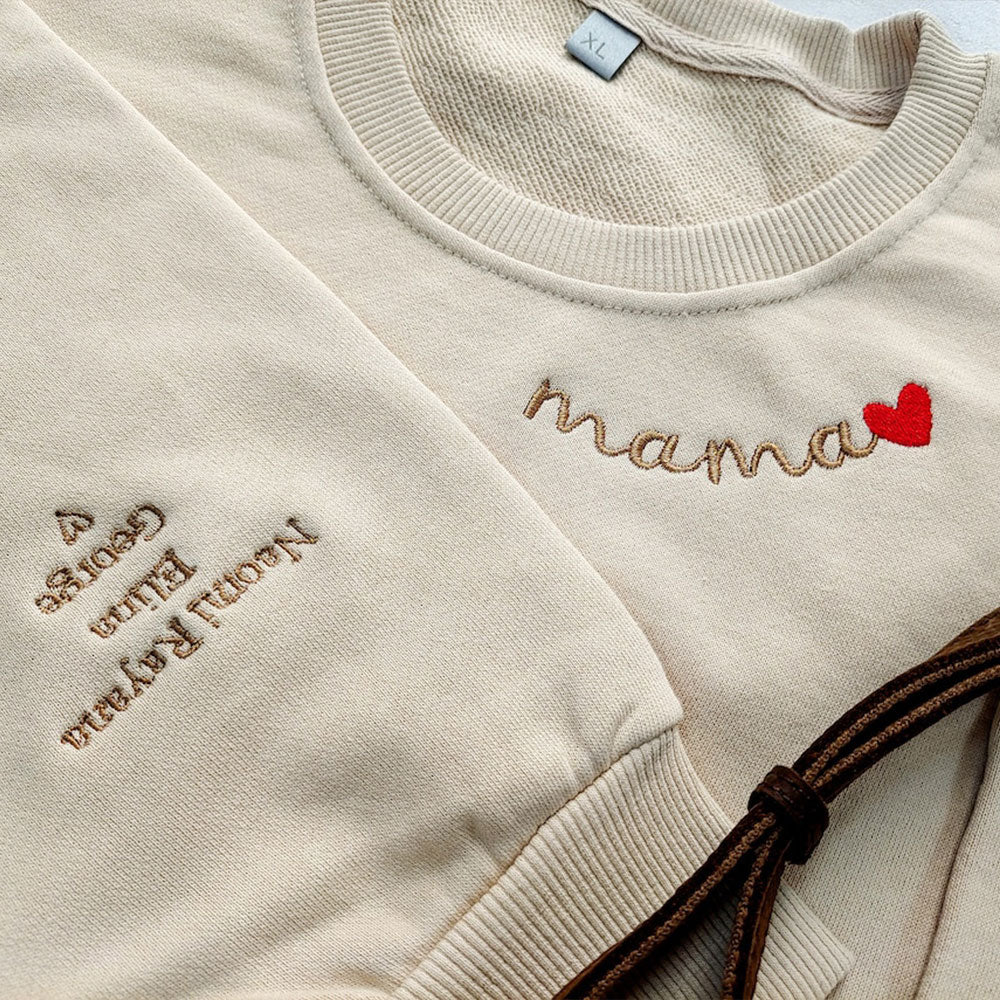 Sudadera de cuello redondo bordada personalizada con los nombres de los niños, regalo para mamá