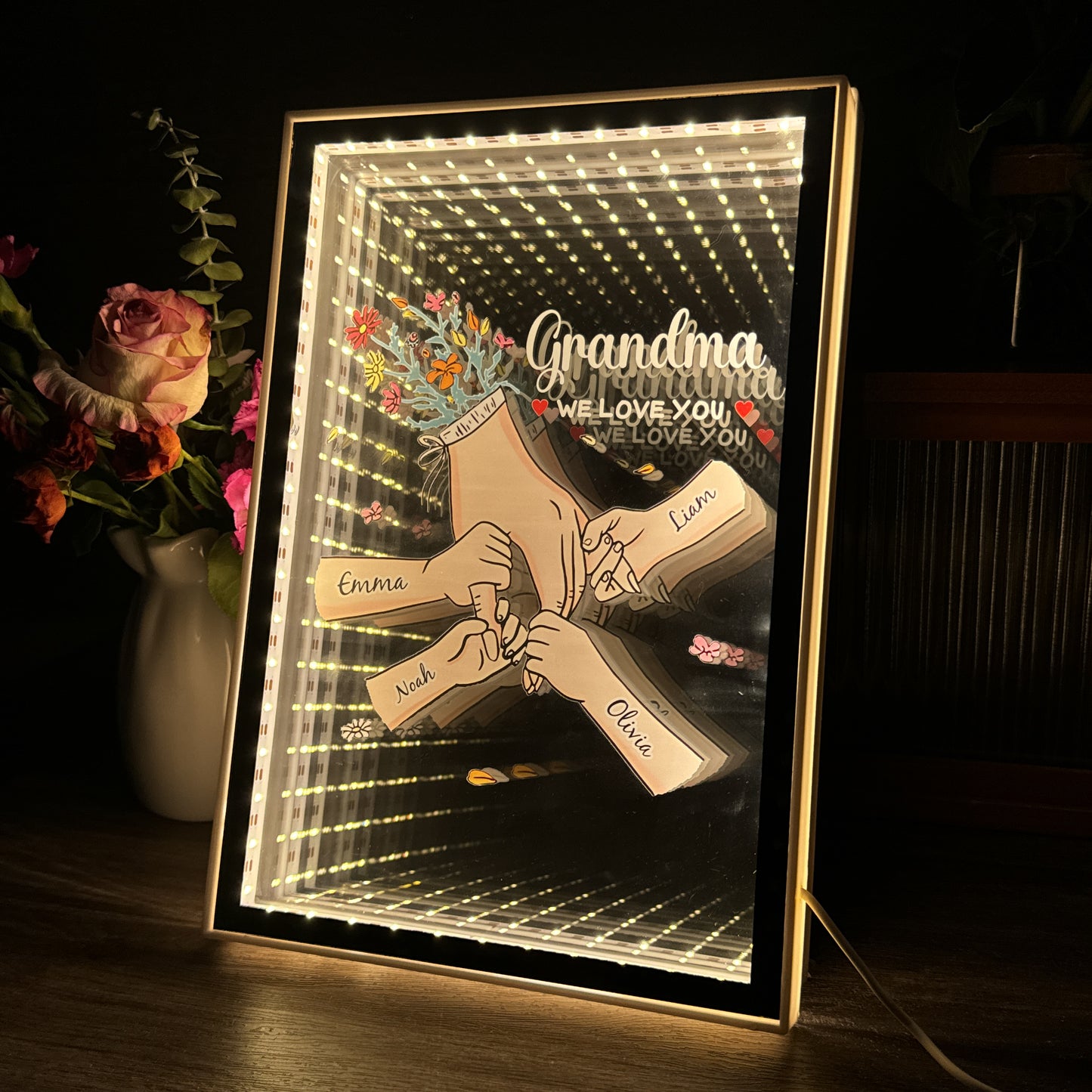 Personalized Grandma We Love You Infinity Mirror Light Box Mother's Day Gift