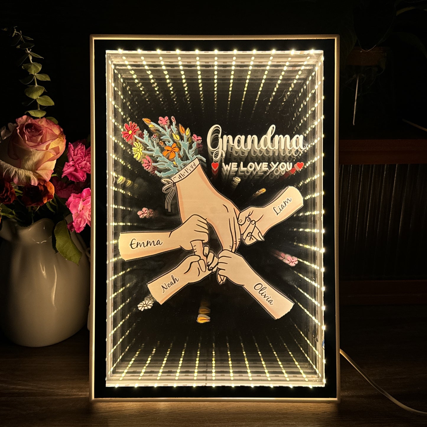 Personalized Grandma We Love You Infinity Mirror Light Box Mother's Day Gift