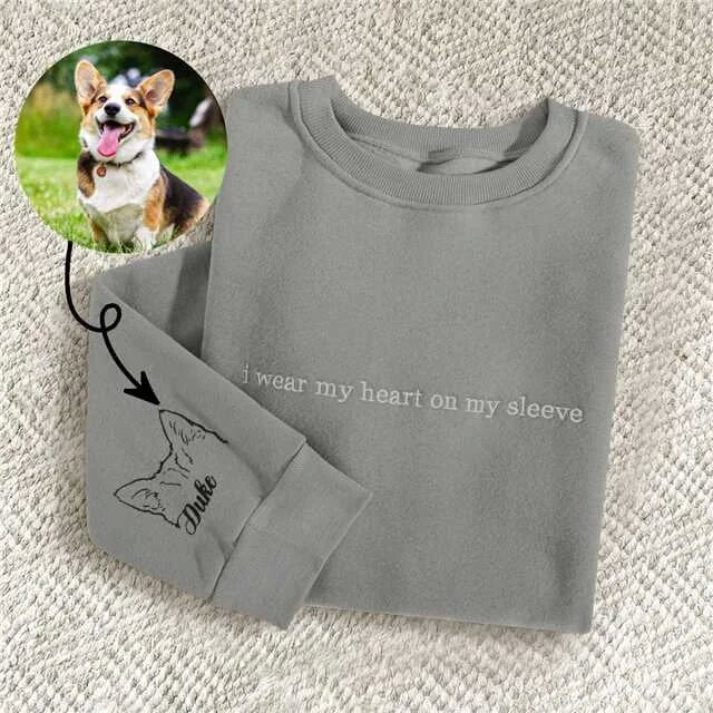 Sudadera con capucha personalizada con orejas de mascota bordadas "Llevo mi corazón en la manga", regalo para amantes de los perros