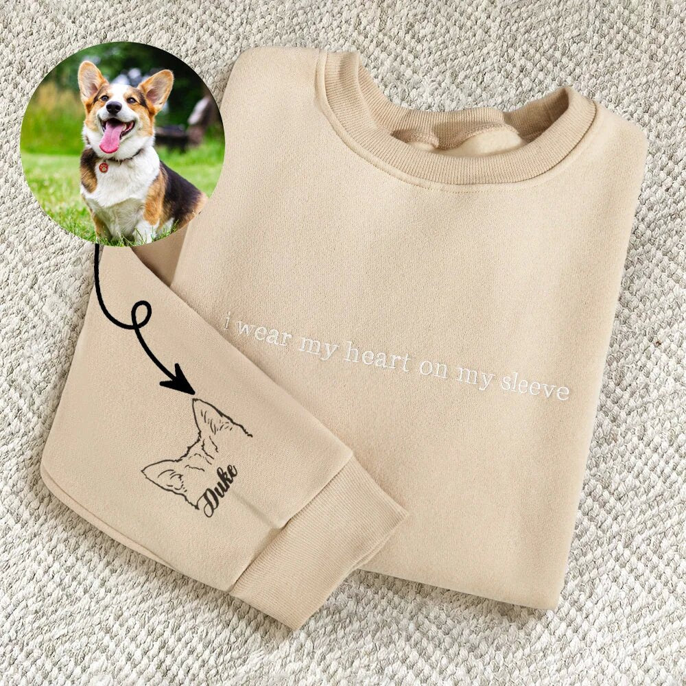Sudadera con capucha personalizada con orejas de mascota bordadas "Llevo mi corazón en la manga", regalo para amantes de los perros