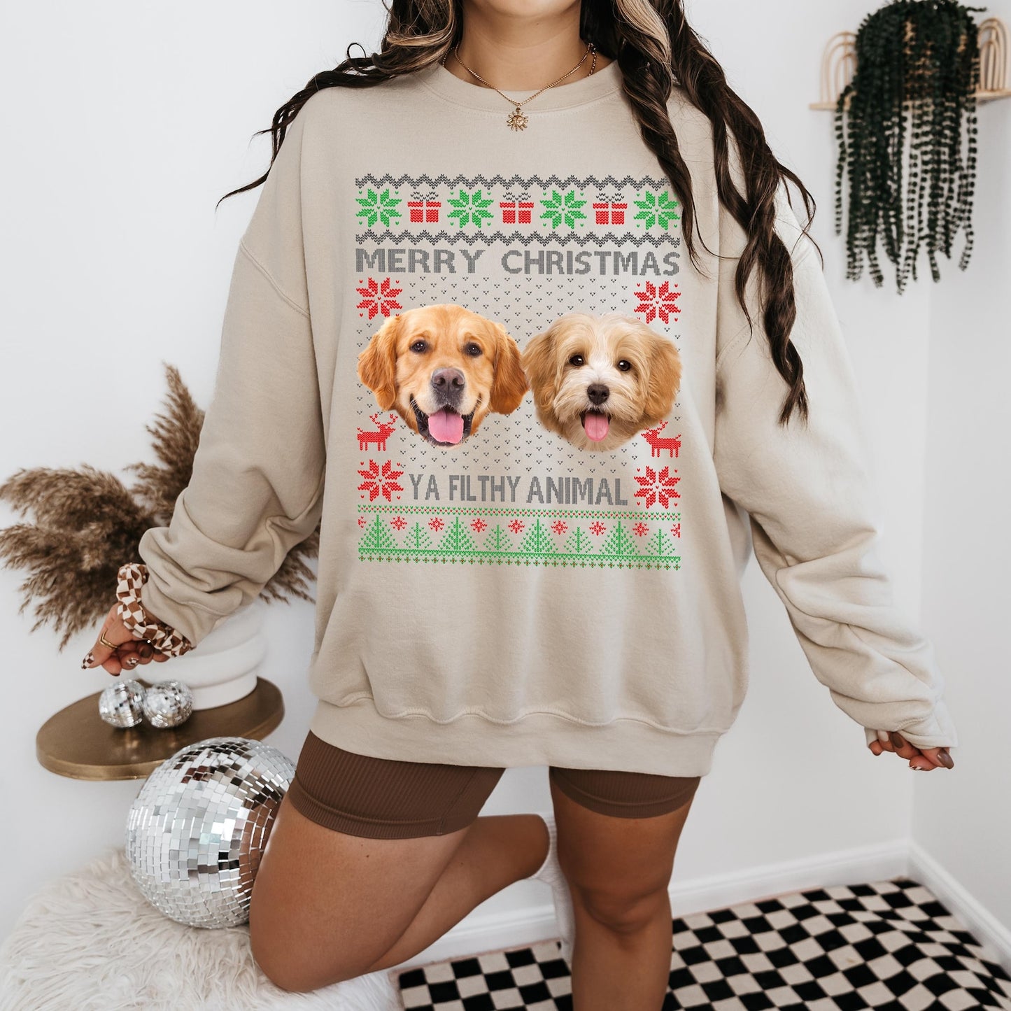 Personalisiertes Haustierportrait Weihnachts-Sweatshirt Besticktes Hundegesicht Hoodie Andenken Geschenk