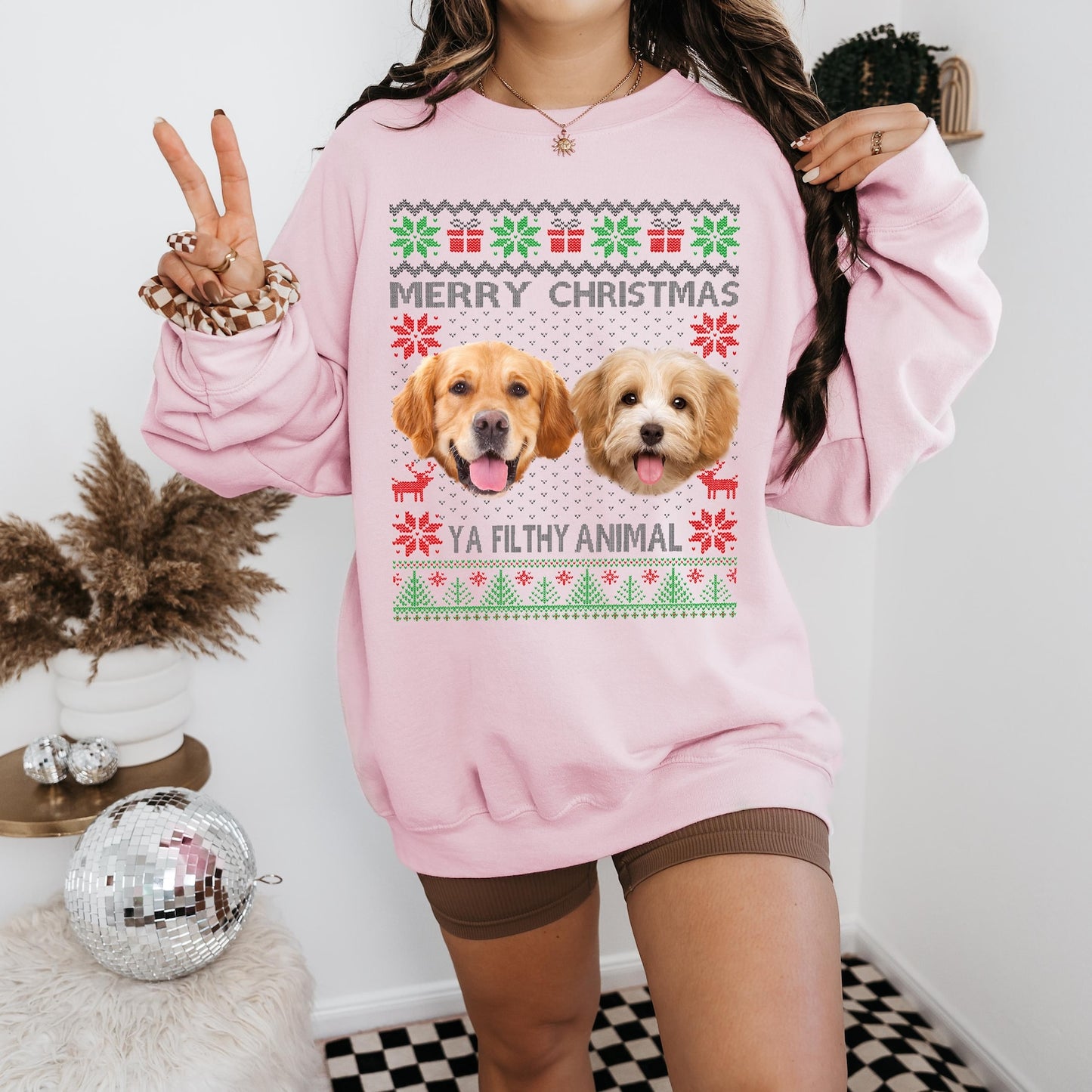Personalisiertes Haustierportrait Weihnachts-Sweatshirt Besticktes Hundegesicht Hoodie Andenken Geschenk