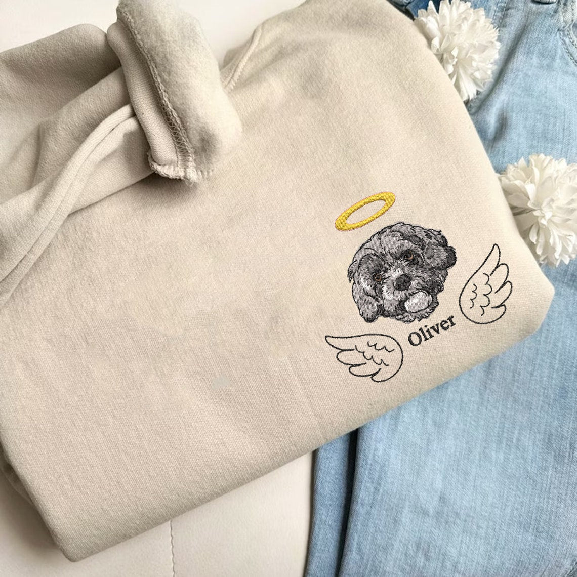 Embroidered Angel Dog with Wings Sweatshirt Pet Memorial Hoodie Christmas Gift for Pet Lovers