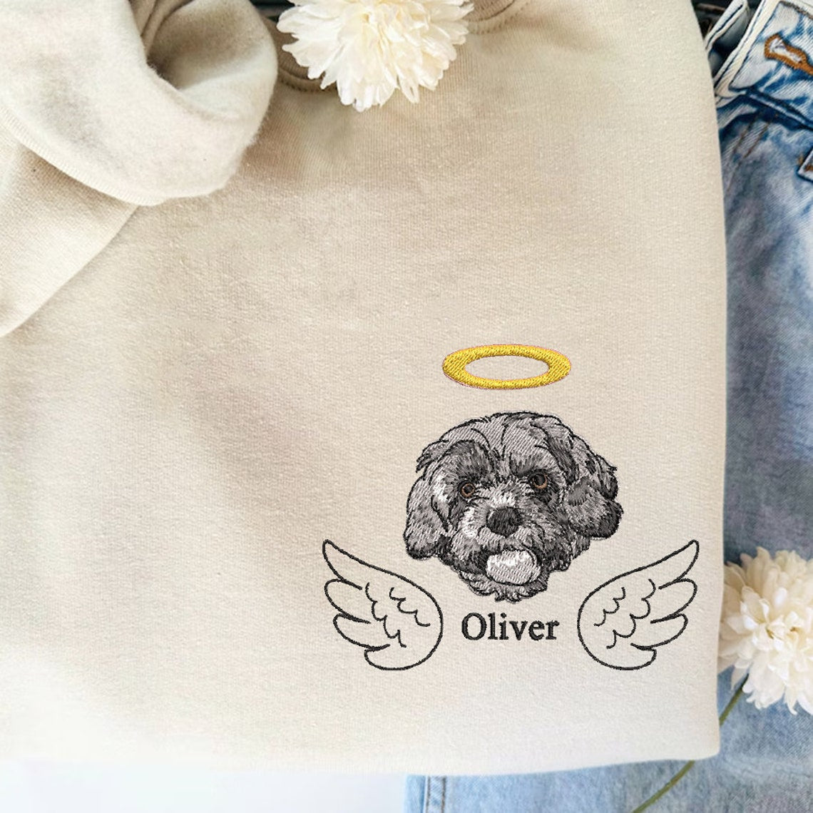 Embroidered Angel Dog with Wings Sweatshirt Pet Memorial Hoodie Christmas Gift for Pet Lovers