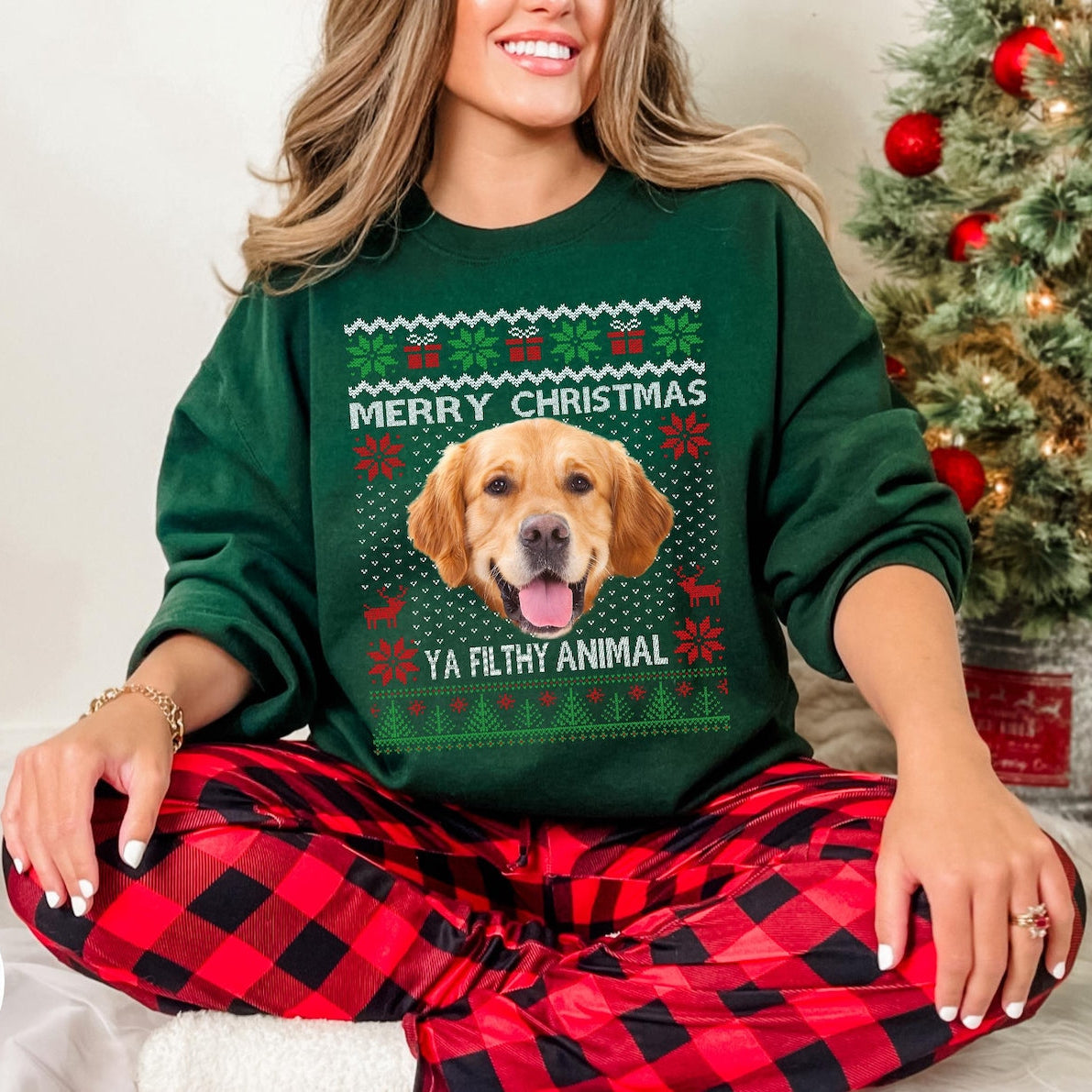 Personalisiertes Haustierportrait Weihnachts-Sweatshirt Besticktes Hundegesicht Hoodie Andenken Geschenk