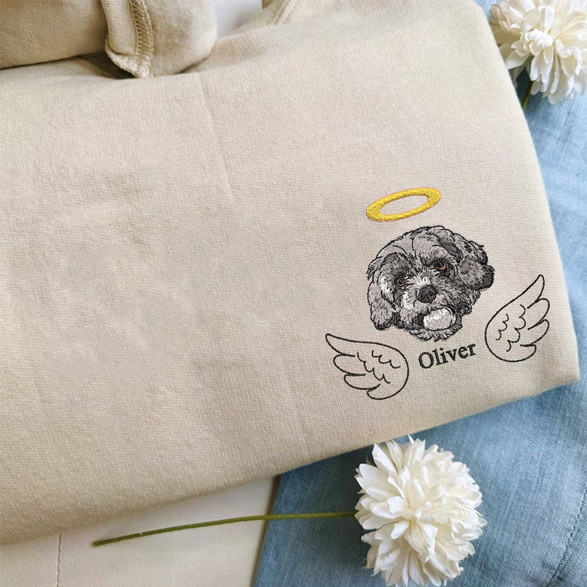 Embroidered Angel Dog with Wings Sweatshirt Pet Memorial Hoodie Christmas Gift for Pet Lovers