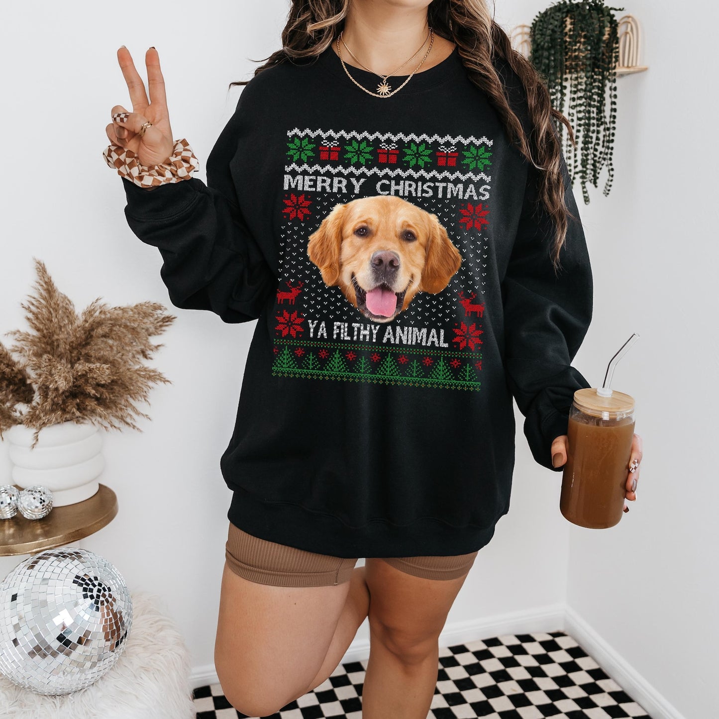 Personalisiertes Haustierportrait Weihnachts-Sweatshirt Besticktes Hundegesicht Hoodie Andenken Geschenk