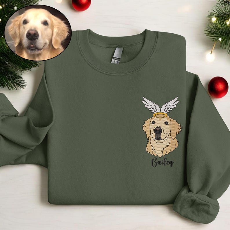 Embroidered Angel Dog with Wings Pet Memorial Sweatshirt Christmas Gift for Pet Lovers