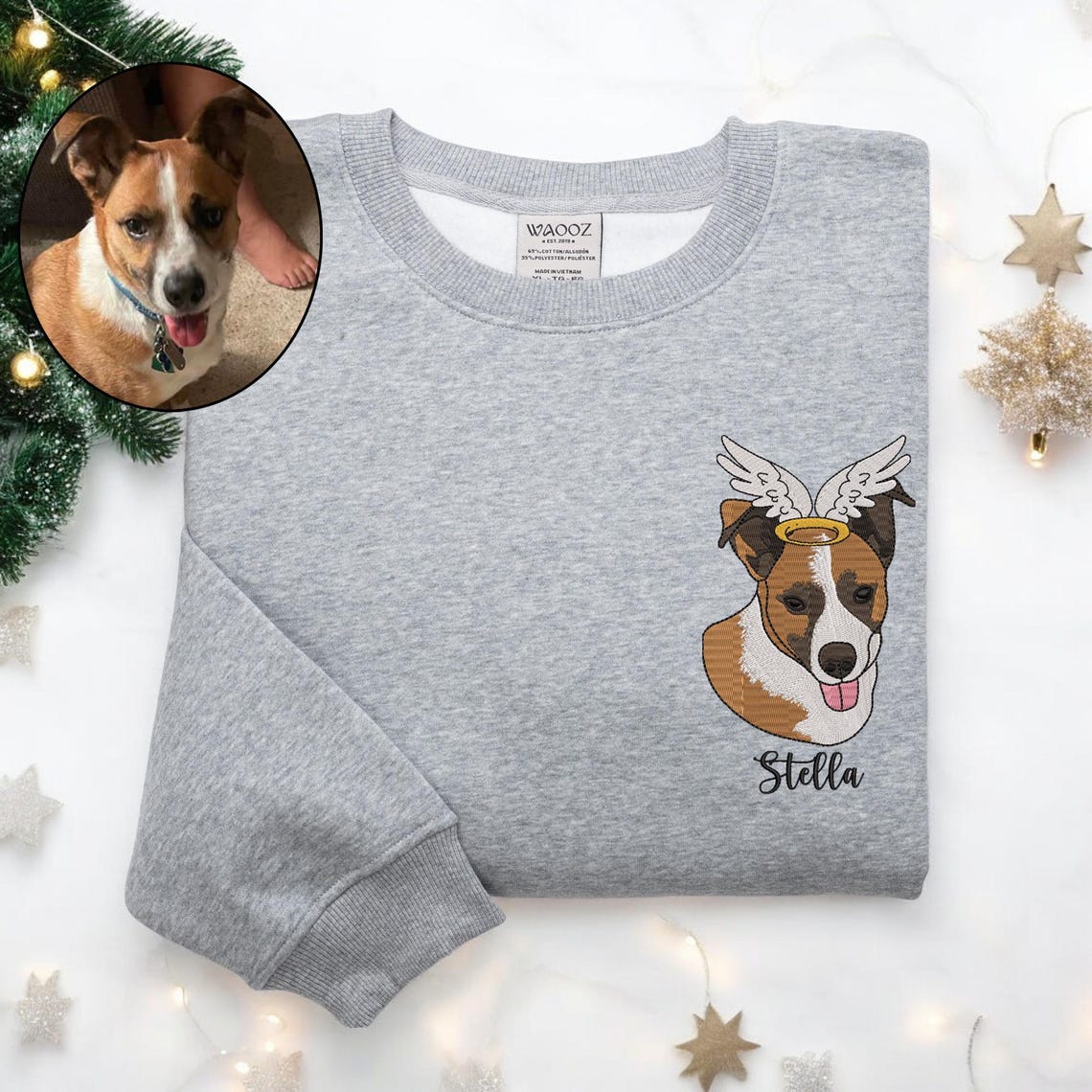 Embroidered Angel Dog with Wings Pet Memorial Sweatshirt Christmas Gift for Pet Lovers