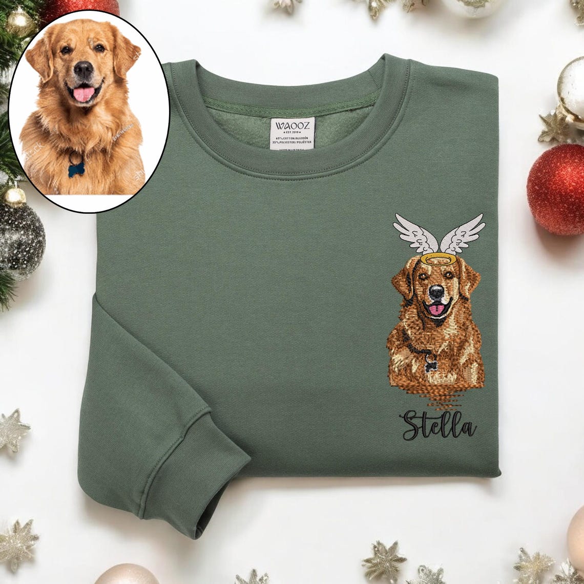 Embroidered Angel Dog with Wings Pet Memorial Sweatshirt Christmas Gift for Pet Lovers