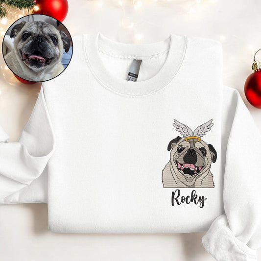 Embroidered Angel Dog with Wings Pet Memorial Sweatshirt Christmas Gift for Pet Lovers