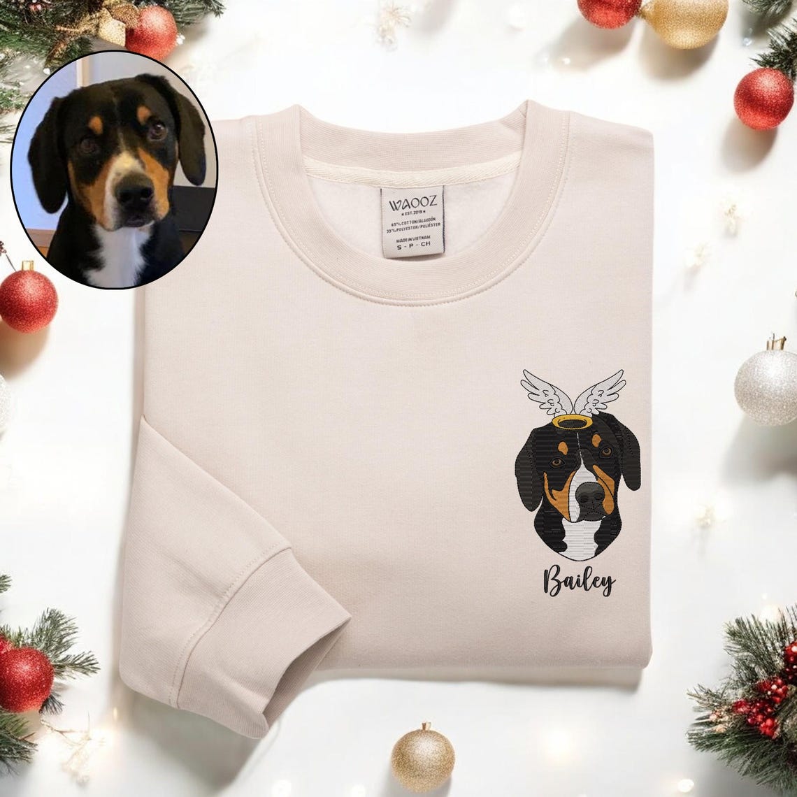 Embroidered Angel Dog with Wings Pet Memorial Sweatshirt Christmas Gift for Pet Lovers