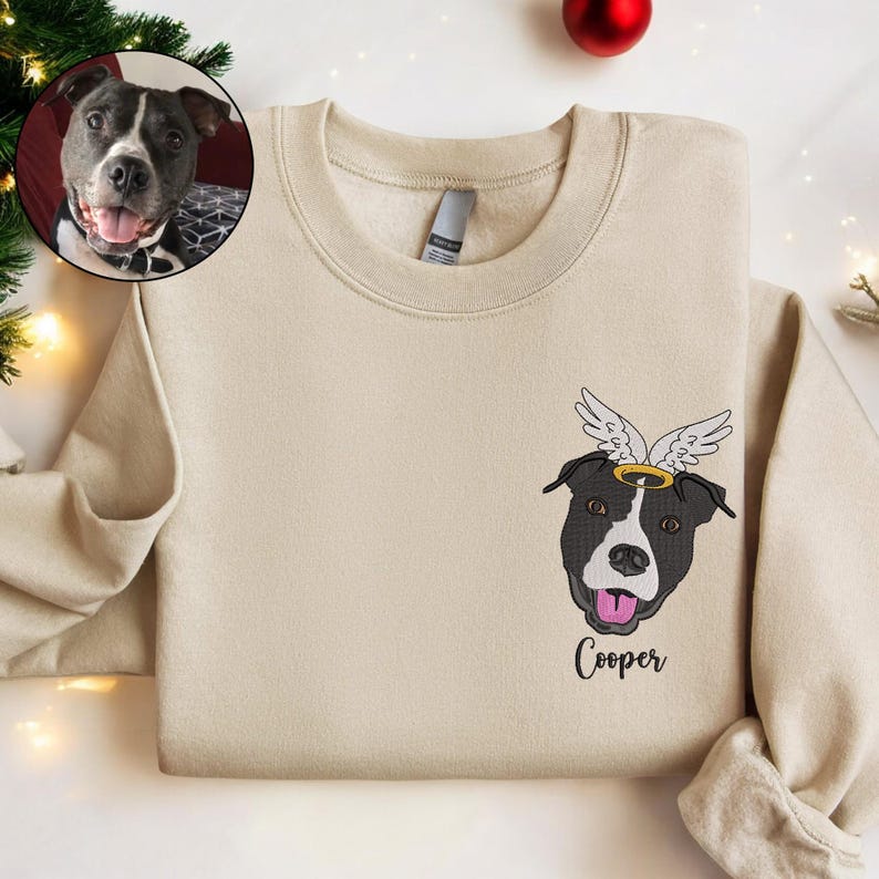Embroidered Angel Dog with Wings Pet Memorial Sweatshirt Christmas Gift for Pet Lovers