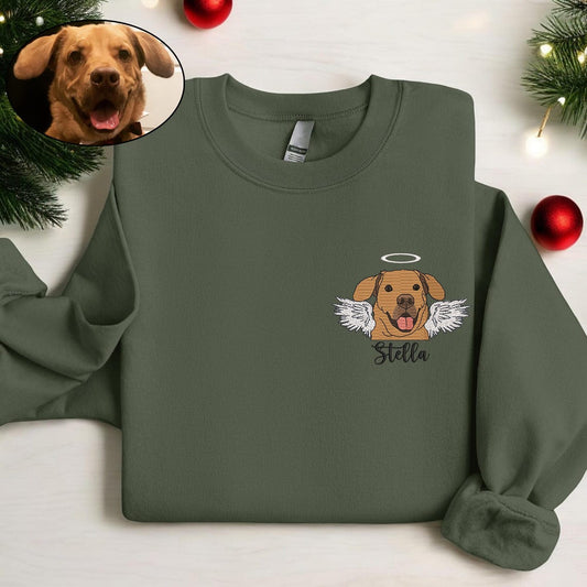 Embroidered Angel Dog with Wings Sweatshirt Pet Memorial Hoodie Christmas Gift for Pet Lovers