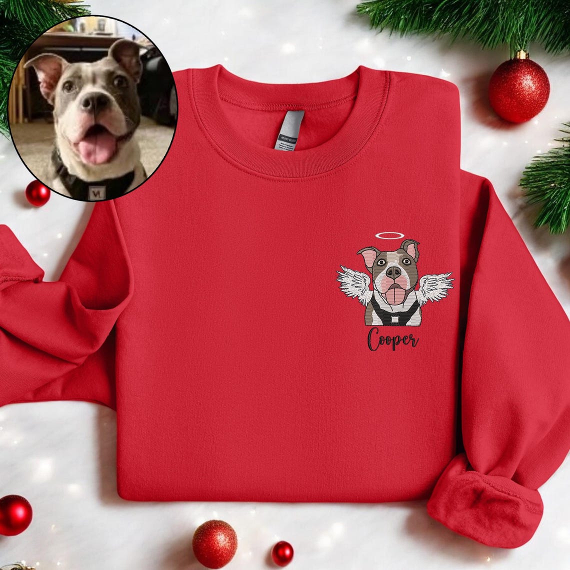 Cara de mascota bordada personalizada y nombre de mascota sudadera retrato de perro bordado cuello redondo regalo amante de las mascotas
