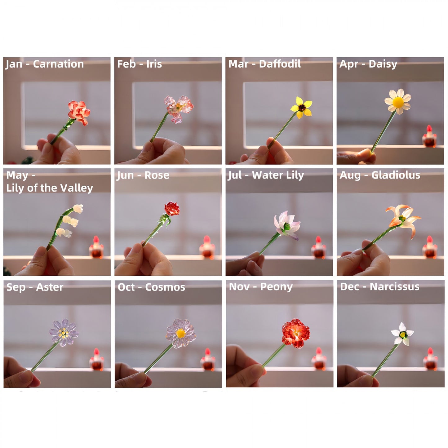 Custom Birth Flower Pot with Mini Glass Flower Spring Decoration Mother's Day Gift