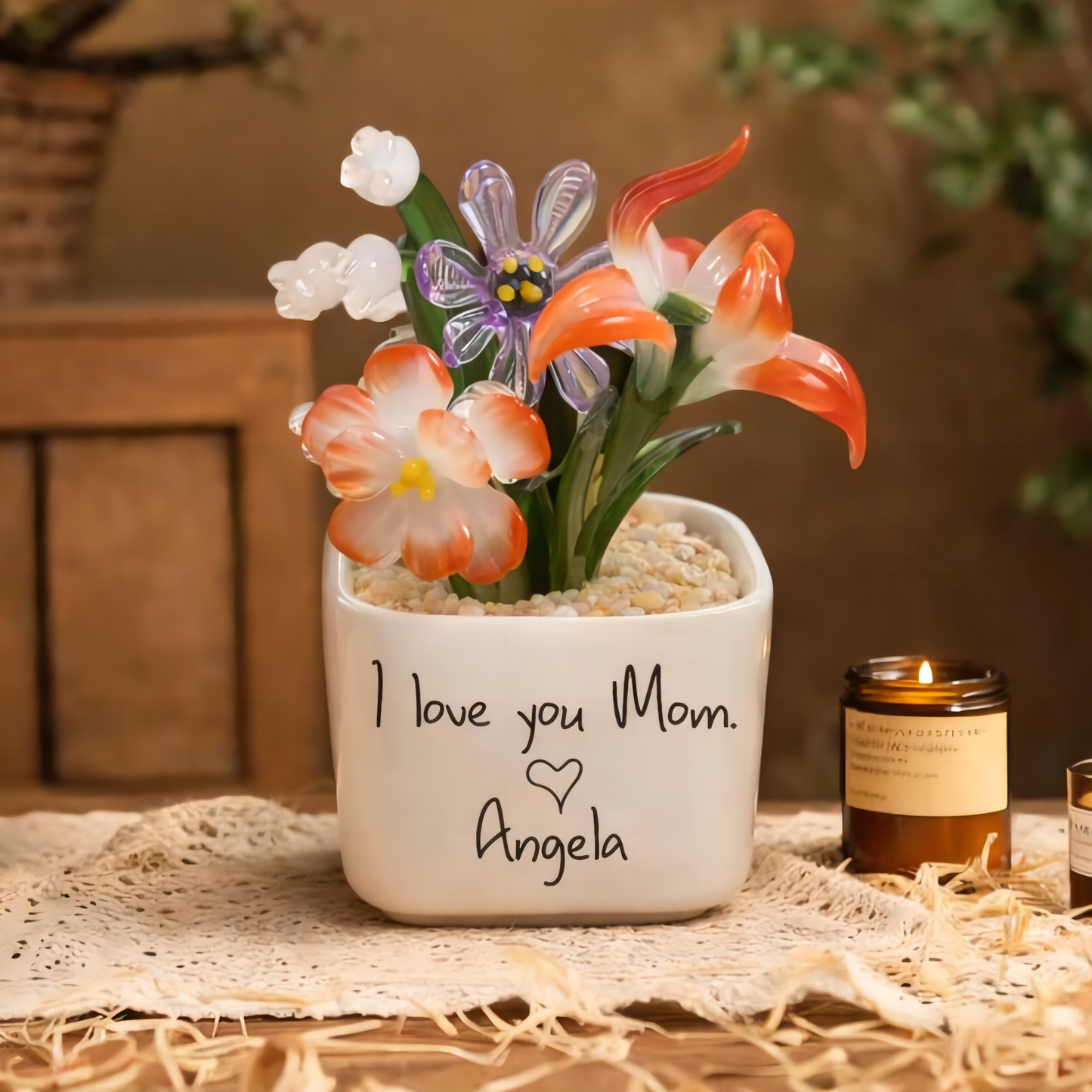 Fleur en verre personnalisée pour le mois de naissance, cadeaux uniques pour maman, grand-mère, fête des mères, idées cadeaux de Noël