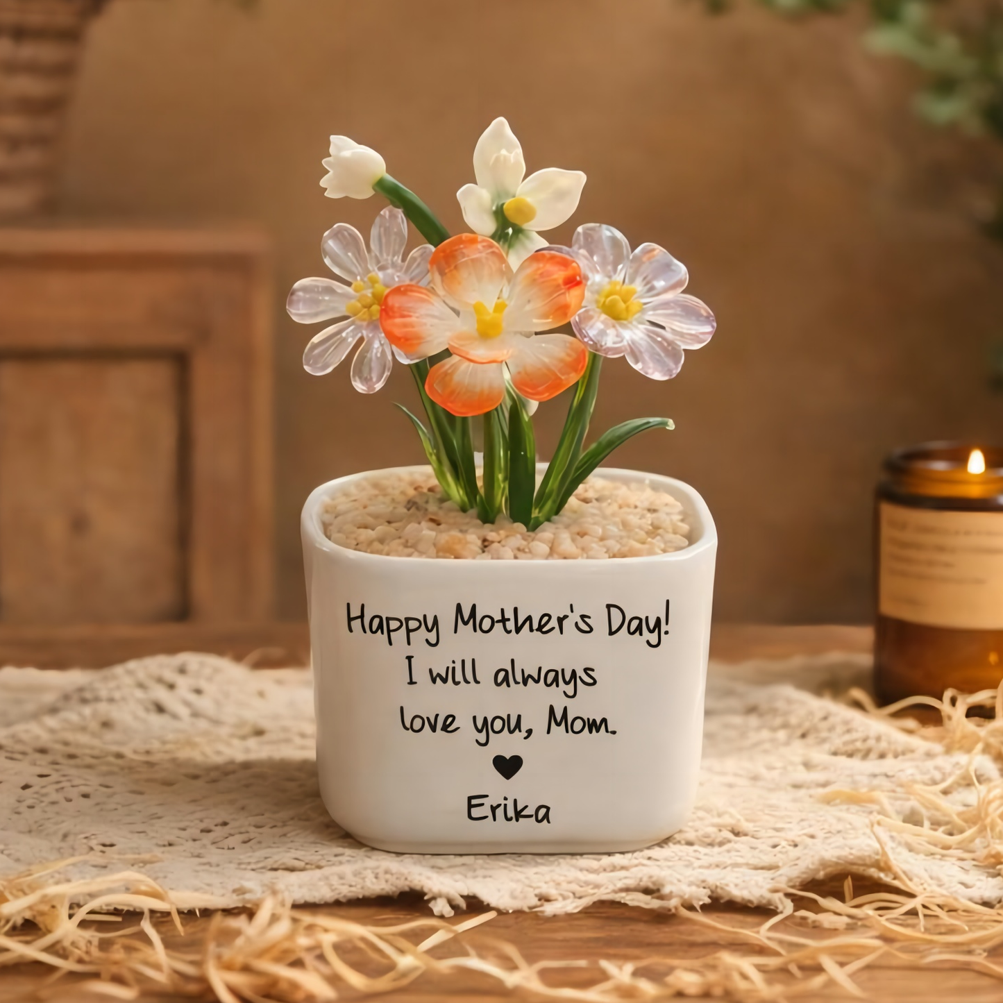 Fleur en verre personnalisée pour le mois de naissance, cadeaux uniques pour maman, grand-mère, fête des mères, idées cadeaux de Noël