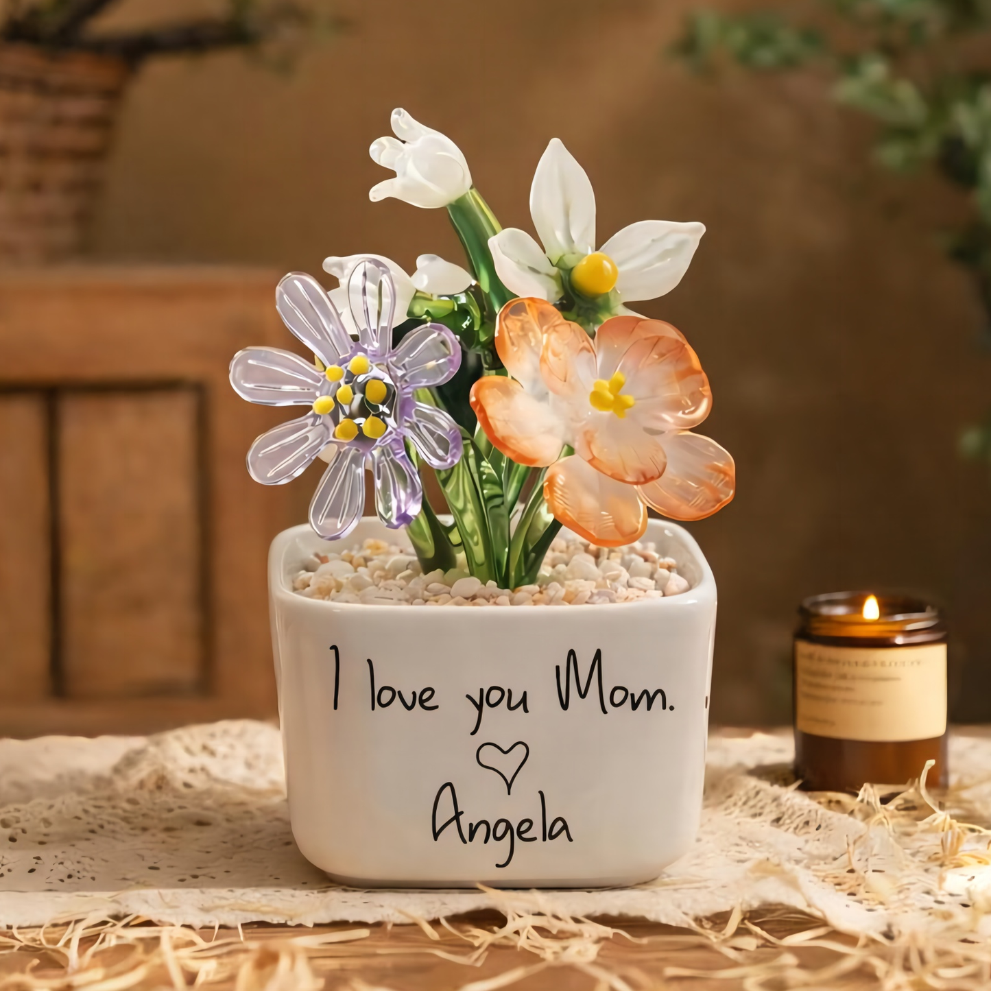 Fleur en verre personnalisée pour le mois de naissance, cadeaux uniques pour maman, grand-mère, fête des mères, idées cadeaux de Noël
