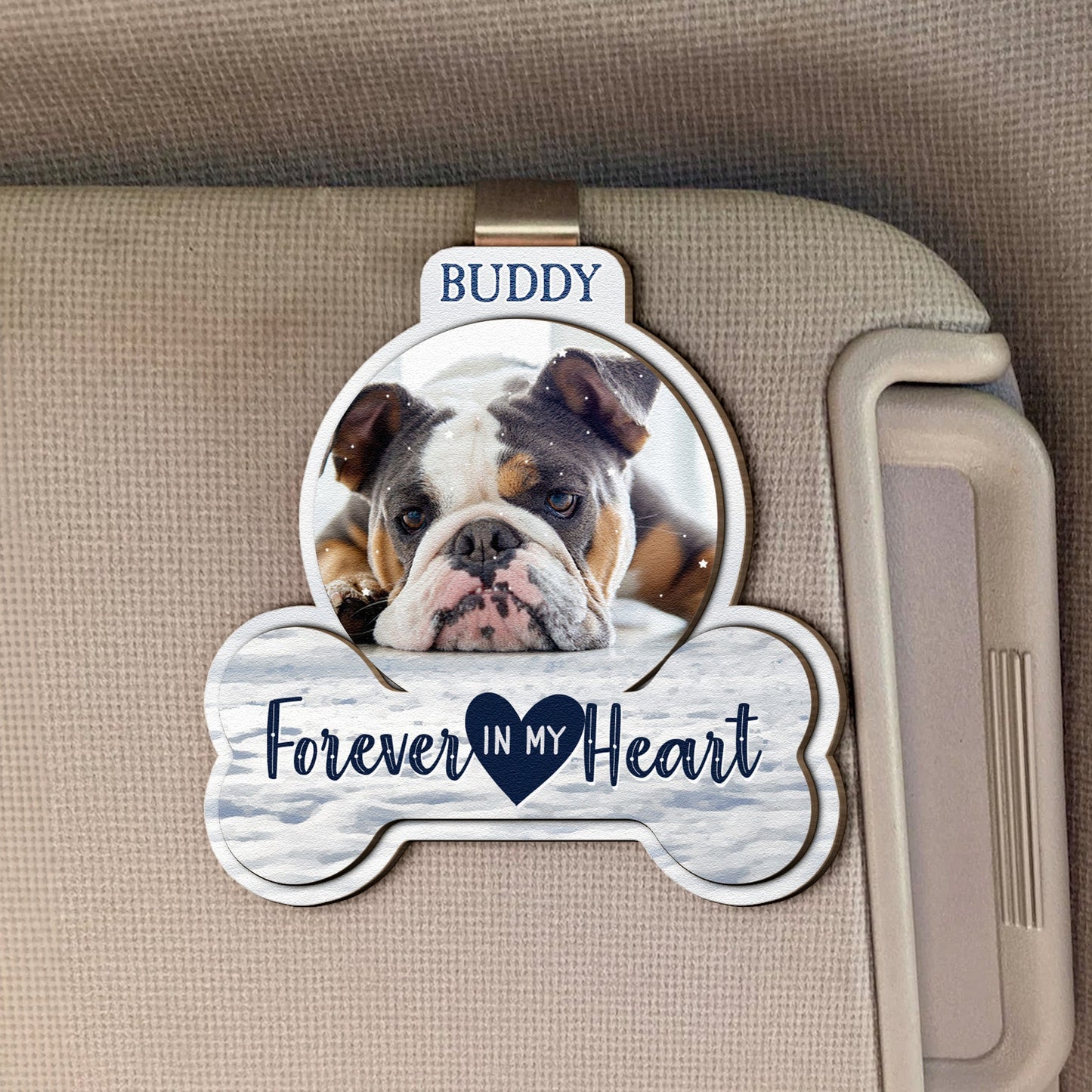 Forever In My Heart Pet Loss - Personalized Wooden Photo Car Visor Clip Pet Keepsake Gift for Pet Lovers