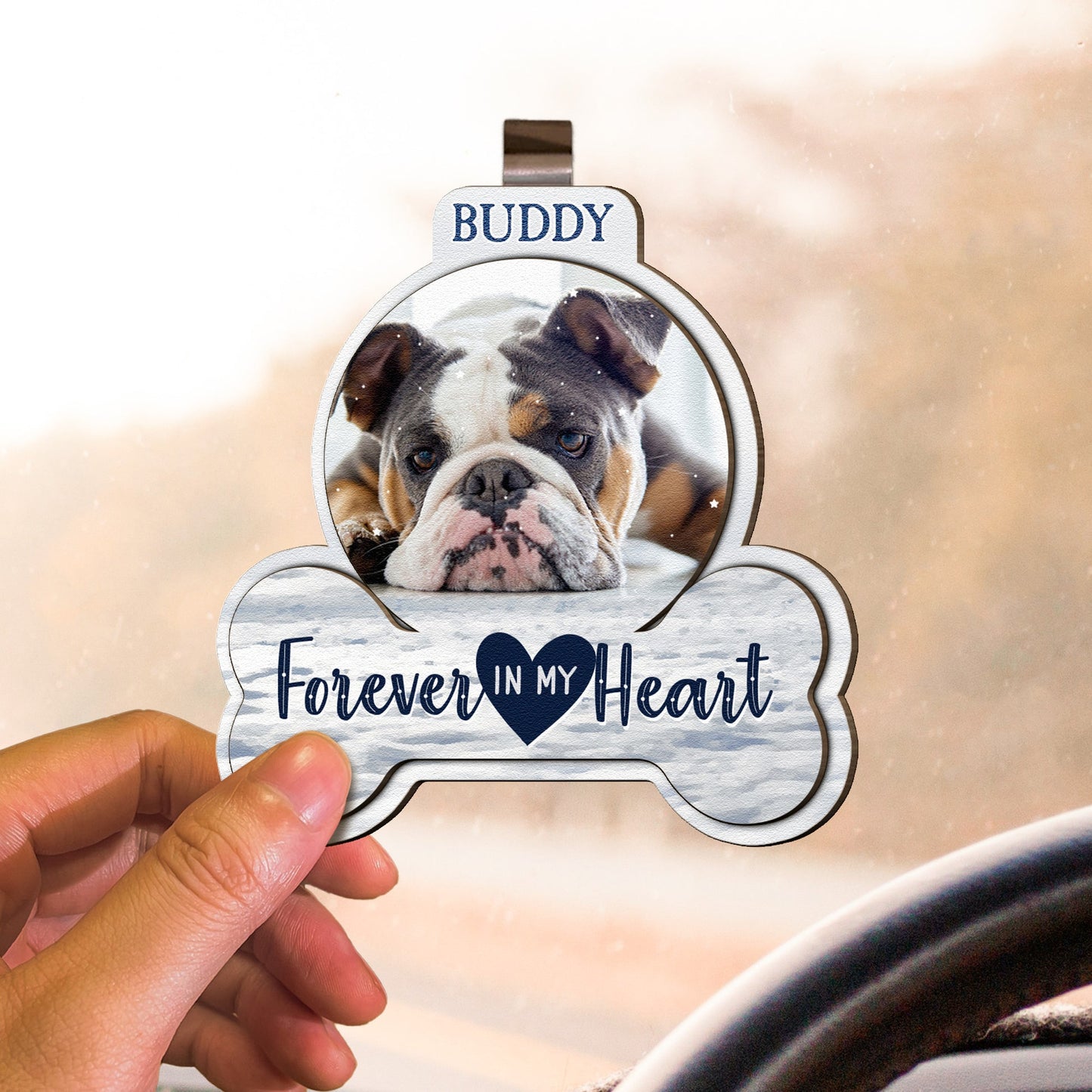 Forever In My Heart Pet Loss - Personalized Wooden Photo Car Visor Clip Pet Keepsake Gift for Pet Lovers