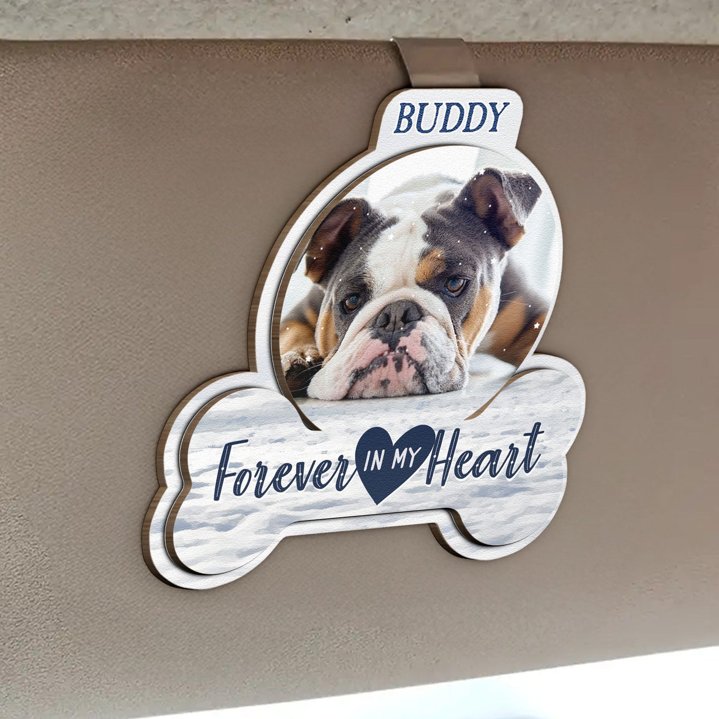 Forever In My Heart Pet Loss - Personalized Wooden Photo Car Visor Clip Pet Keepsake Gift for Pet Lovers