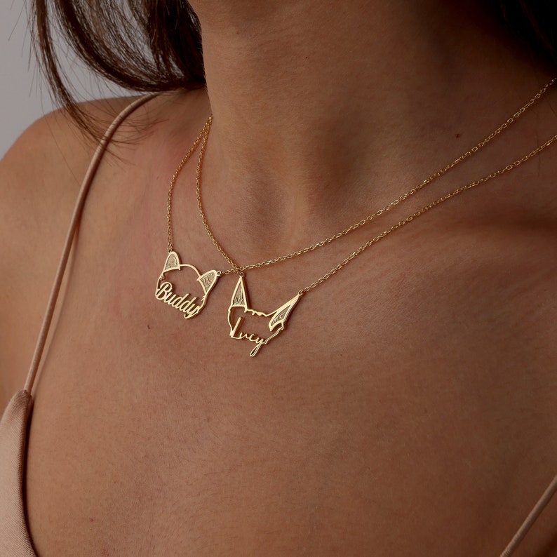 Custom Cat Ear Necklace Cat Name Necklace Pet Jewelry Gift for Her Pet Memorial Gift for Pet Lovers