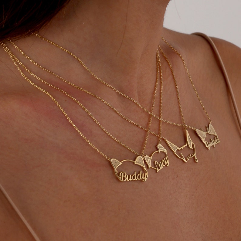 Custom Cat Ear Necklace Cat Name Necklace Pet Jewelry Gift for Her Pet Memorial Gift for Pet Lovers