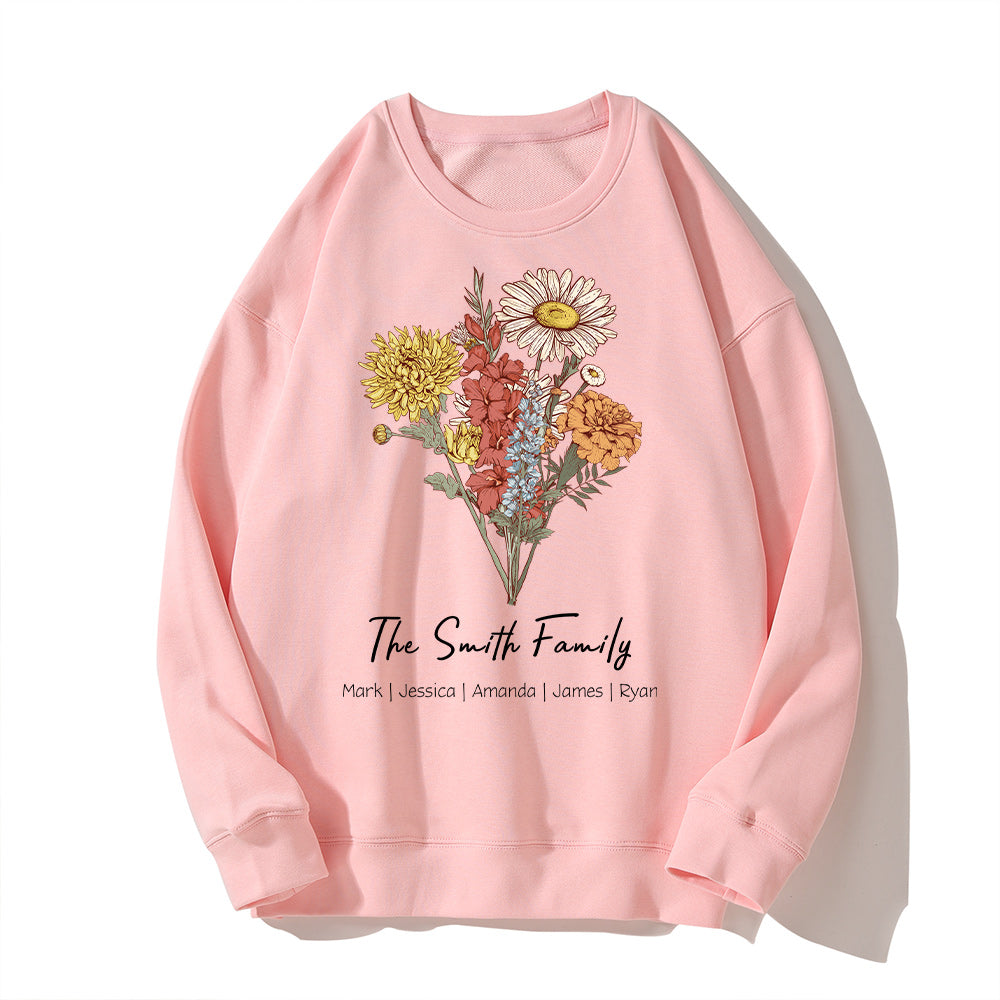 Personalisierter Mamas Garten Geburtsblumenstrauß Hoodie mit Kindernamen Muttertagsgeschenk