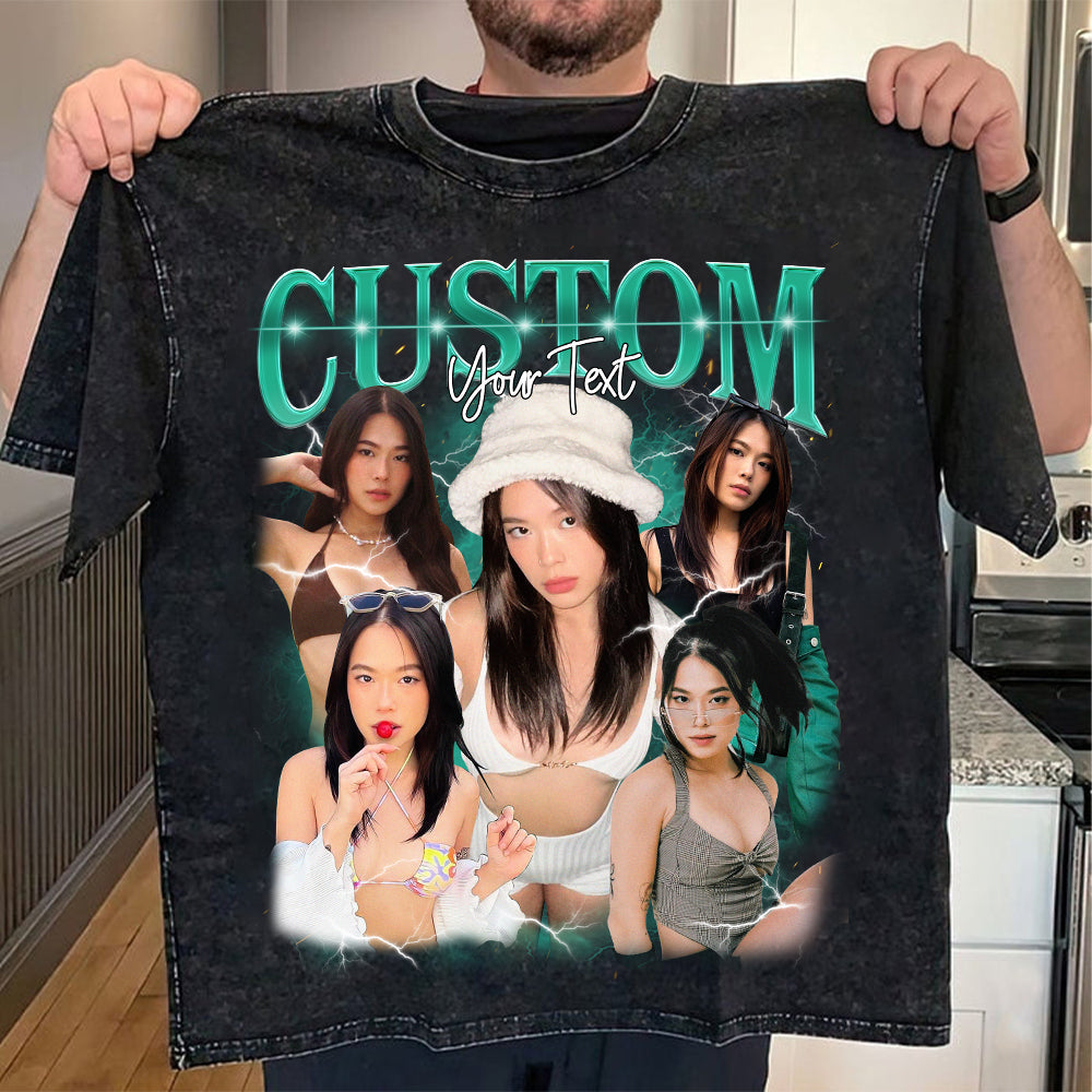 Personalisiertes Vintage-Bootleg-Rap-Shirt, individuelle Fotoideen, Valentinstagsgeschenk für Sie/Ihn